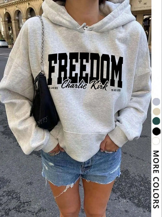 Women'S Letter Print Hooded Long Sleeve Sweatshirt, Casual Loose-Fitting Pullover with Drawstring Pocket, Fall & Winter Fashion Outerwear