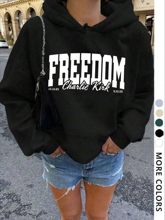 Women'S Letter Print Hooded Long Sleeve Sweatshirt, Casual Loose-Fitting Pullover with Drawstring Pocket, Fall & Winter Fashion Outerwear